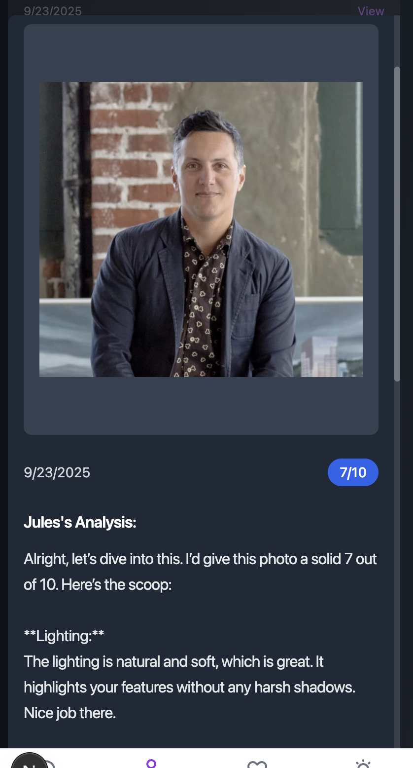 Profile picture review with Jules feedback and analysis